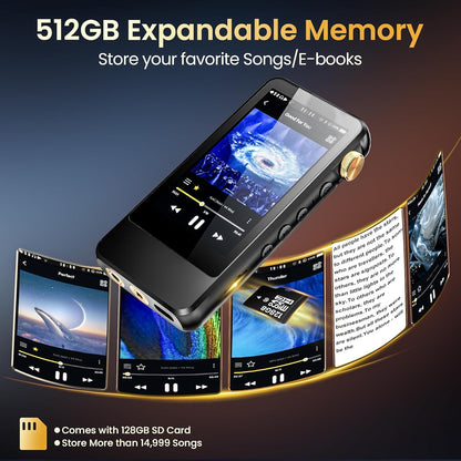 HiFi MP3 Speler – Draagbare Muziekspeler – Digitale Audio Speler – Lossless Music Player – Bluetooth 5.1 – 3,2" Touchscreen – 128GB Geheugen Uitbreidbaar Tot 512GB