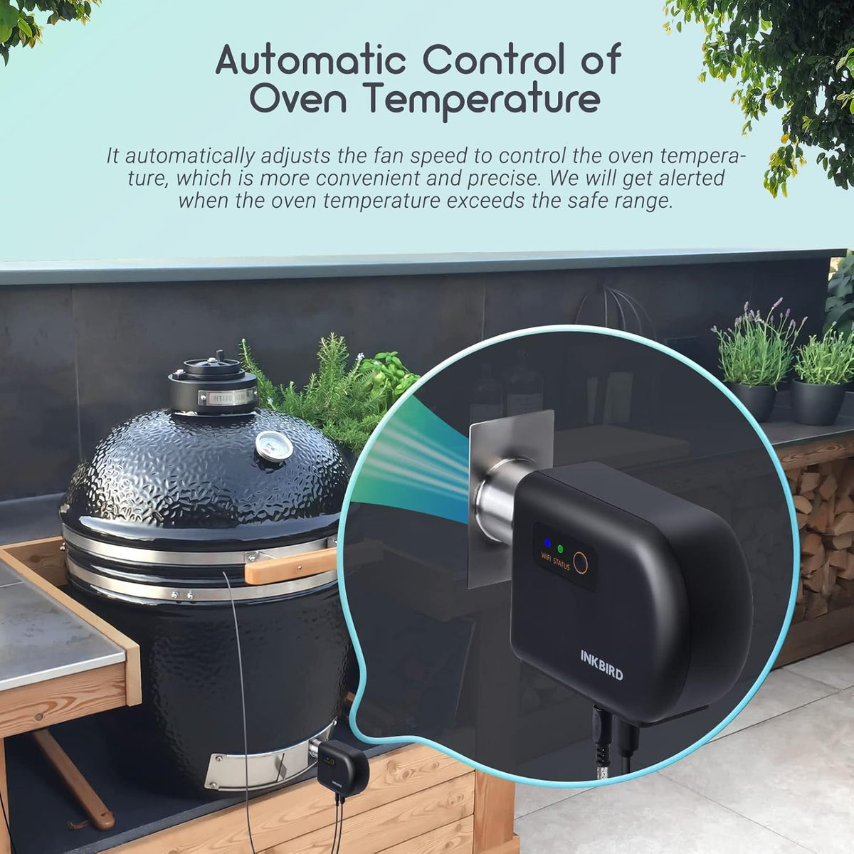 INKBIRD Wi-Fi Bluetooth BBQ Temperatuurregelaar,Smoker Thermometer met 4 sondes,Compatibel met Big Green Egg,Kamado Joe, Primo,Vision Grill, Akorn Kamado