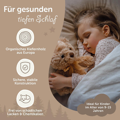 Vloerbed 140x200 met valbescherming incl. lattenbodem voor jongens en meisjes - ook als kinderbed 90x200 - duurzaam kinderbed van grenenhout - Montessori bed (natuur, 140 x 200 cm)