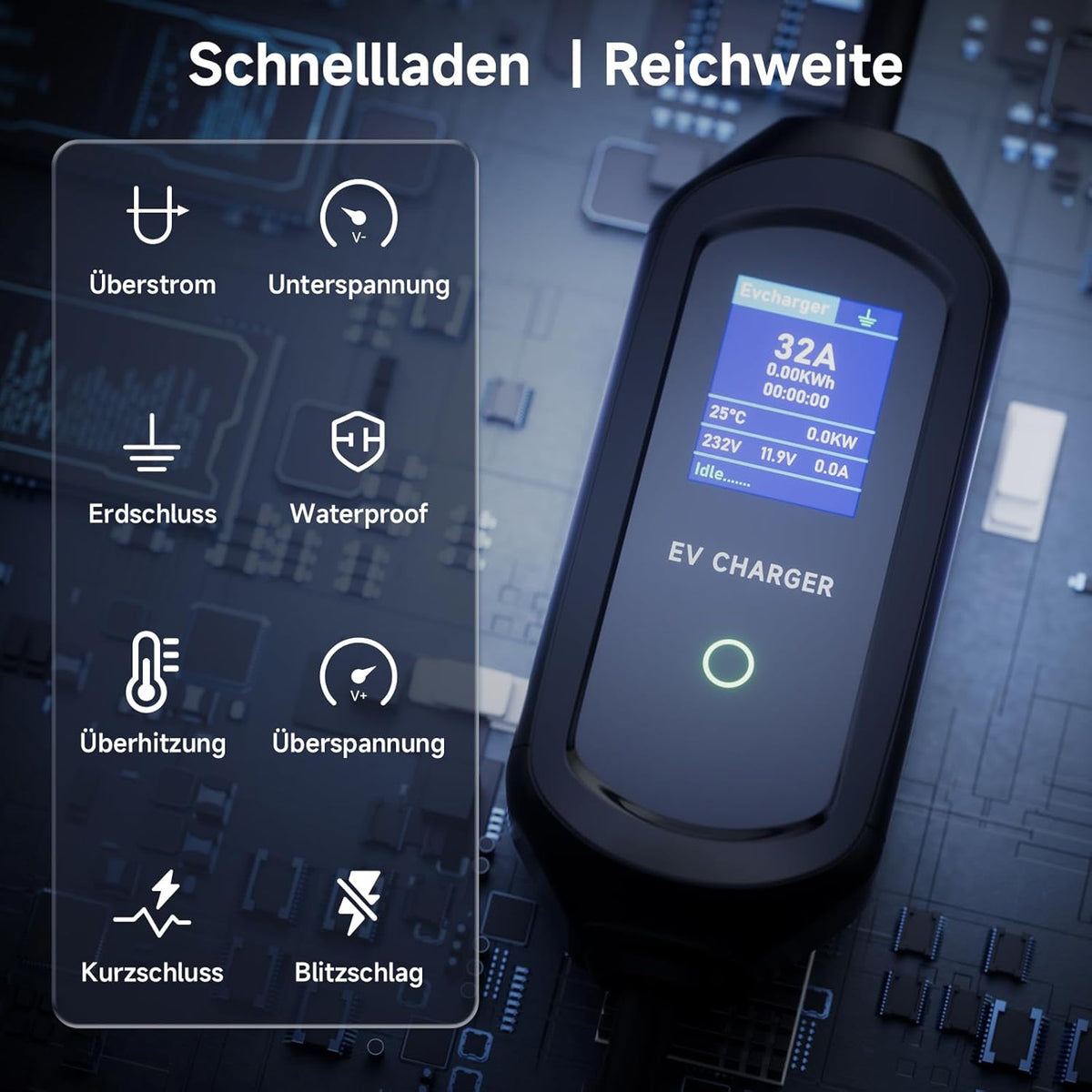 Type 2 oplaadkabel 7 kW mobiele Wallbox, 5 m 6-32 A 1-fasig oplaadkabel type 2 CEE-stekker, draagbare EV oplader met instelbaar laadvermogen en timerfunctie, voor EV PHEV IEC 62196-2