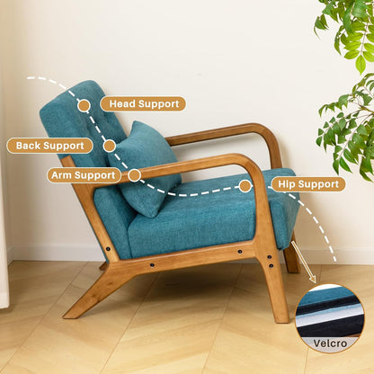 HollyHOME Armchair Living Room Comfortable Armchair Reading Chair Bedroom Relax Accent Chairs with Wooden Frame, Teal - QUORE