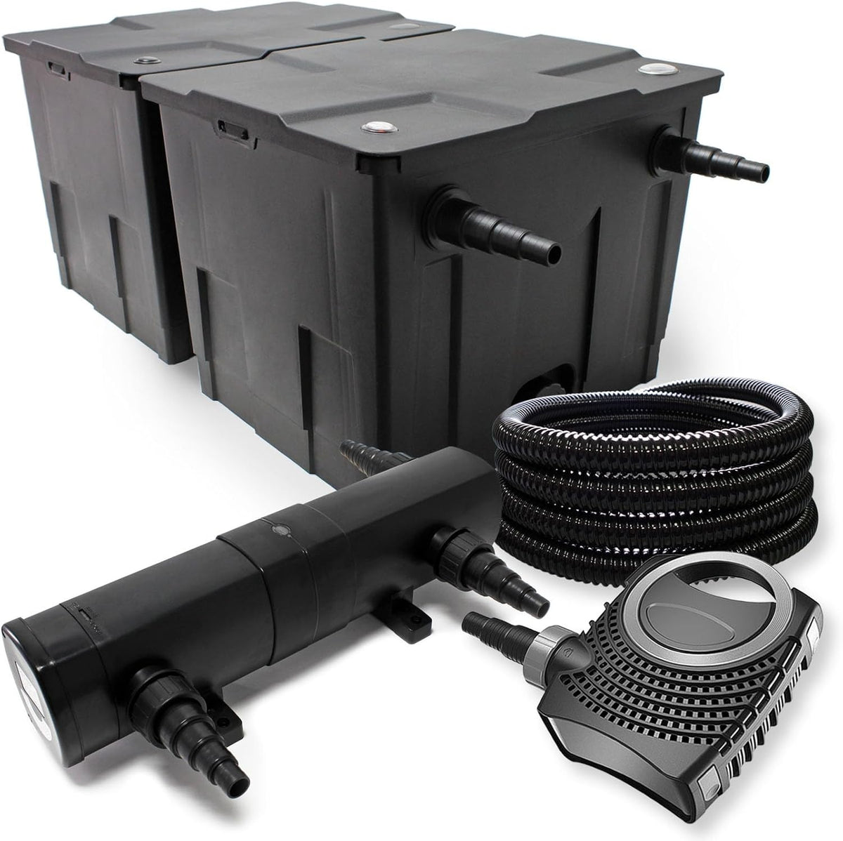Filterset bio-vijverfilter 60.000l, UVC-vijverzuiveraar 18W, pomp 80W en slang 25m