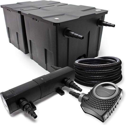 Filterset bio-vijverfilter 60.000l, UVC-vijverzuiveraar 18W, pomp 80W en slang 25m