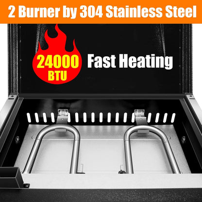 GFTIME Tafelgrill Griddle 2 branders met kap, plancha gasgrill met platte bovenkant, Griddle propaangrill met draagtas, 22 inch, 48.000 BTU, keramische grillplaat met antiaanbaklaag