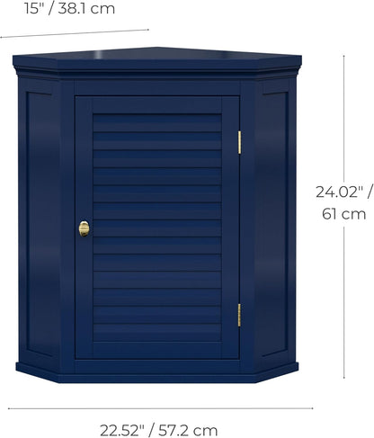 Elegant Home Fashions Glancy Hoekkast Muur Navy Lamellendeur Stijl