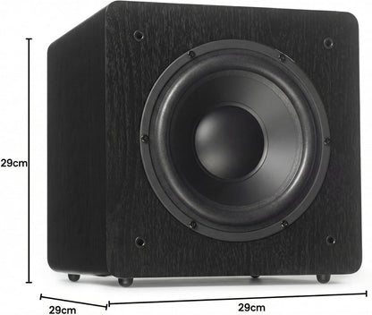 DYNAVOICE Challenger SUB-8 Zwart – Actieve 8 inch Subwoofer, 90W RMS (125W Max), 25–180 Hz, Auto On/Off | Voor 5.1 Home Cinema en HiFi tot 25 m² | RCA/LFE en High Level Aansluiting.