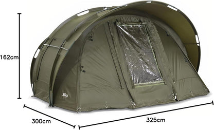 Lucx Leopard Bivvy vistent voor personen, karpertent voor 2 tot 3 mannen, visserstent Carp Dome Fishing Tent 10.000 mm, olijfgroen, 1-3 tent