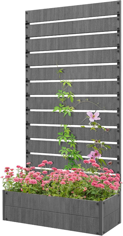 Outsunny Garden Planter Trellis Trellis for Climbing Plants Vine Flowers Freestanding Raised Bed for Garden Outdoor Patio Planter with Drainage Crevice Dark Grey - QUORE