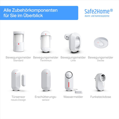 Safe2Home Basic draadloos alarminstallatie in wit - WLAN & sms compleet systeem 2,4 & 5 GHz voor huis en woning met app-besturing oproep en sms-alarmering