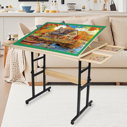 Wooden puzzle table with legs for 1500 pieces, 89 x 69 cm, height adjustable, 45 degree inclination, 4 drawers with lid, ideal gift for adults - QUORE