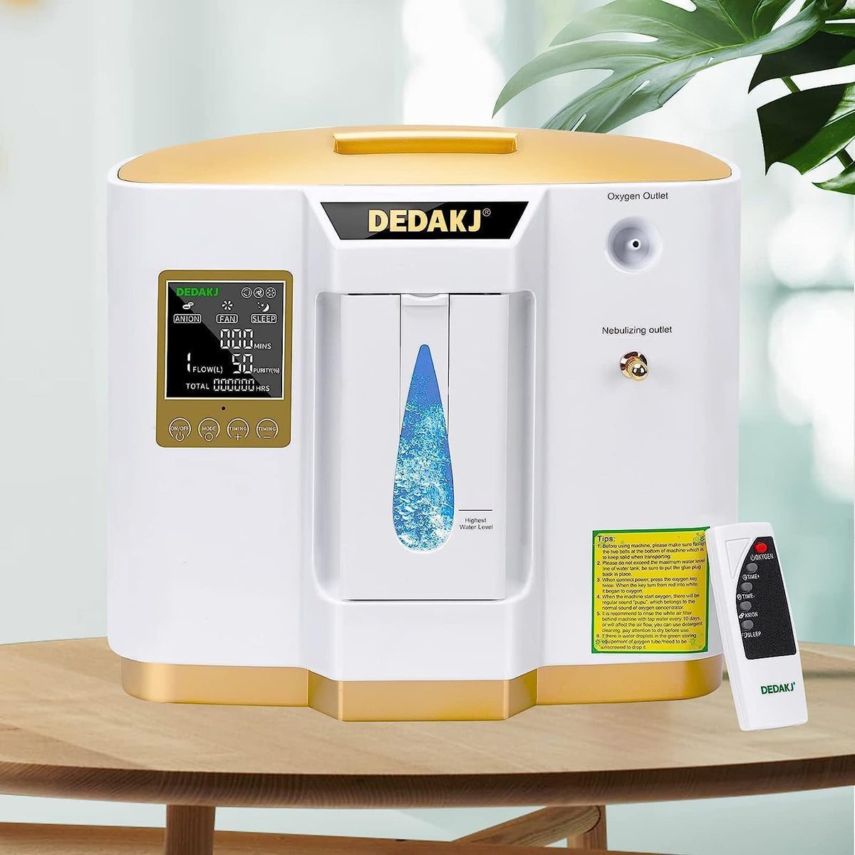 DEDAKJ Zuurstofconcentrator 1-7L/min Regelbare Stroom, Zuurstofconcentraat 93% Hoge Concentratie Vernevelingsfunctie, Zuurstofmachine Geschikt voor Reizen Thuis en Kantoor Gebruik