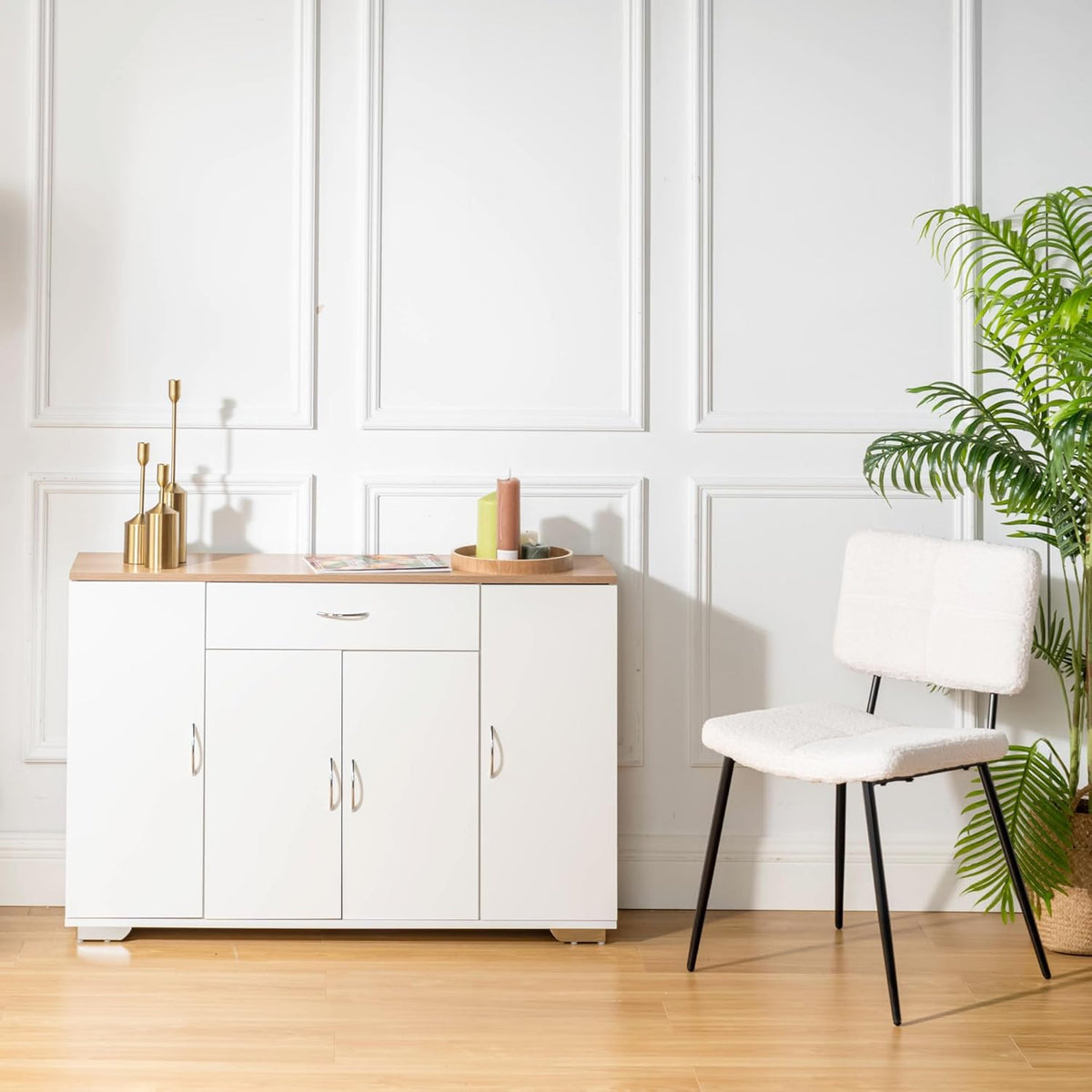FurnitureR Buffet Multi-Storage Unit, Sideboard, Keukenkast, Cupboard met 4 Deuren 1 Drawer, Grote Plank Ruimte voor Keuken, Dining Room, Planken en Opbergruimte, Houten Top, 118 x 30 x 70 cm