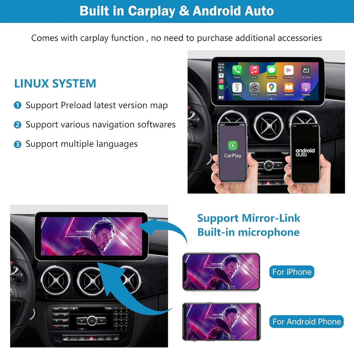 12,3 Inch Autoradio Touchscreen – Multimedia Systeem – Inbouw Navigatie – Auto Stereo – Infotainment Upgrade – Draadloos CarPlay & Android Auto – Compatibel Met NTG 4.5/4.7 Systemen