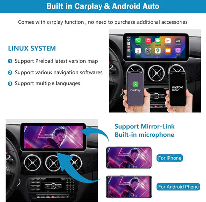 Ninetom 10.25 inch car radio touch screen for 2013-2015 Mercedes Benz A/B class GLA CLA W176 W246 C117 X117 X156 with NTG 4.5/4.7 system, supports Apple Carplay/Android Auto/Mirrorlink - QUORE