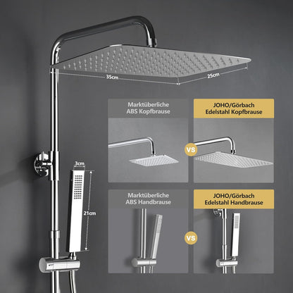 Roestvrijstalen Doucheset – Douchesysteem – Regendouche – Douchekolom – Handdouche – Thermostatische Mengkraan – XXL Regenhoofddouche 35x25 cm – Roestvrij Staal