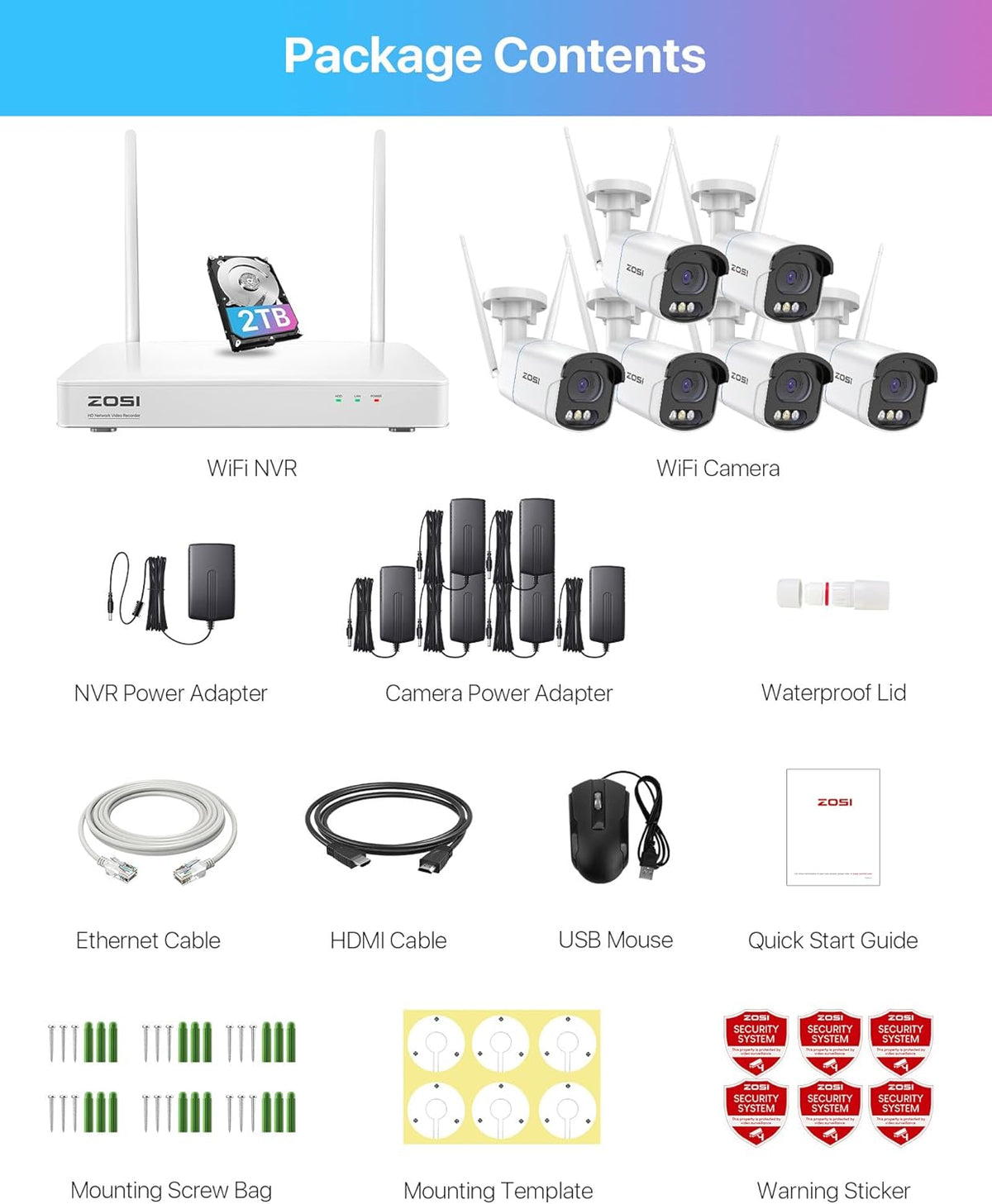 WiFi Beveiligingscamera Set – Draadloze Bewakingscamera – Outdoor Camera – Surveillance Systeem – Beveiligingssysteem – 6 Camera’s 4MP – Kleurennachtzicht Met Floodlight Alarm