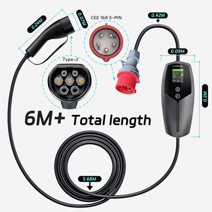 <font dir="auto" style="vertical-align: inherit;"><font dir="auto" style="vertical-align: inherit;">        Mobile Wallbox/Charging Station 11KW Type 2 Charging Cable [3-phase|8-16A], Car EV Charger Charging Cable Type 2 to CEE 16A Plug, Time Function and