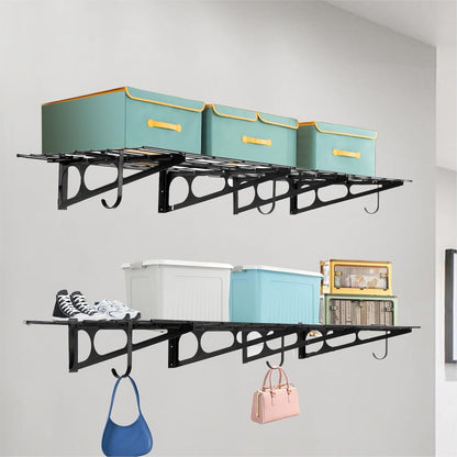 Sinoer 2-pack 2x6ft Garage Stellingen Met Haken, 61cm-bij-183cm Metalen Wandplank Opslag Rek Planken, voor Winkel, Schuur Opslag