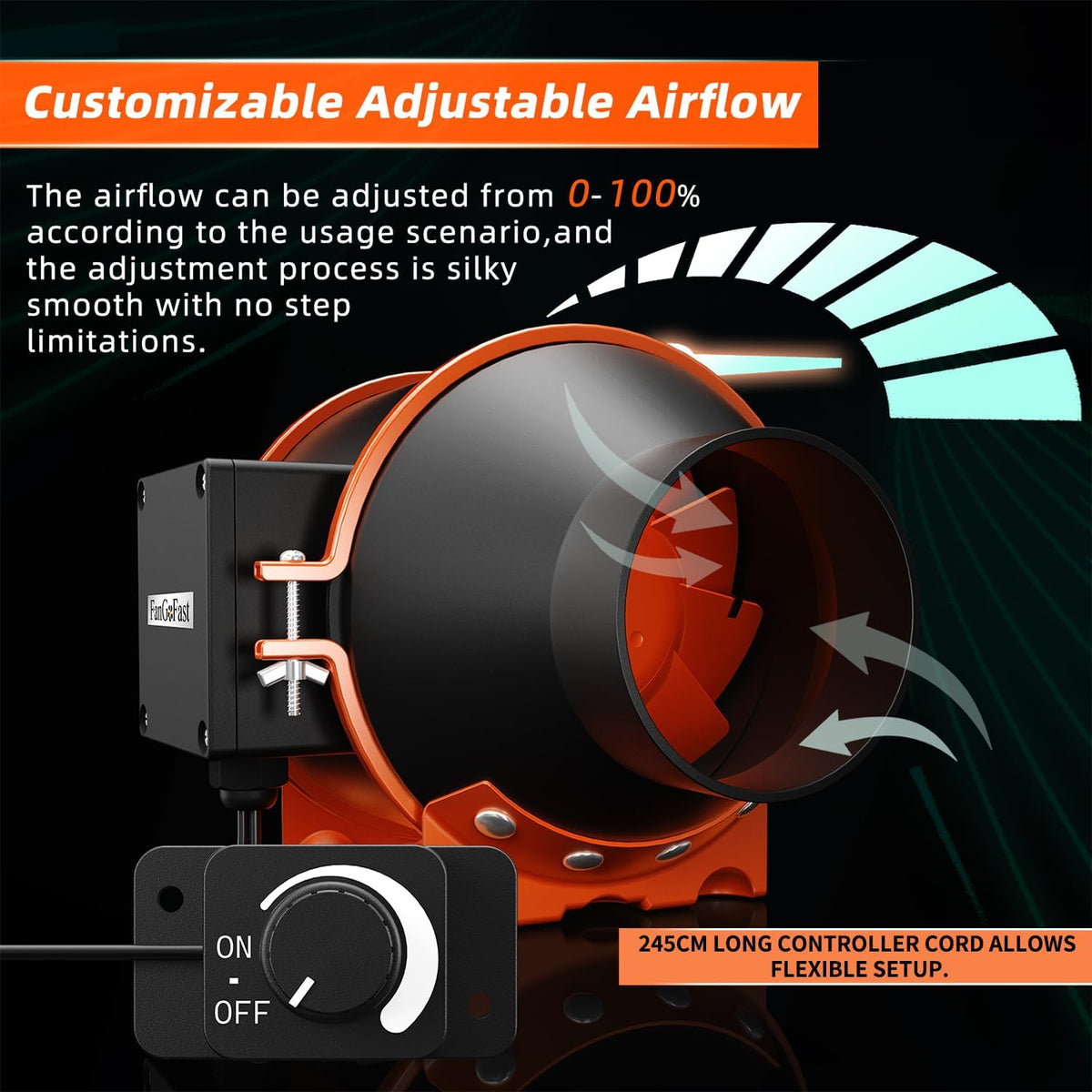 FanGoFast Buisventilator, 100 mm, regelbaar, 360 m³/u, rookafzuiging, inline afvoerventilator, ideale buisventilator met IEC-stopcontact voor ventilatie en afvoerventilator, 230 V, met EU-stekker en
