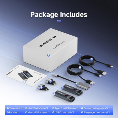 Svbony TransAir1 HDMI Zender en Ontvanger, HD Draadloze HDMI Verlenger met OLED Kleurendisplay, 9 Kanalen, 2.4G&5G, Storingsvrij, 50-80M Bereik in open Ruimte voor Camera, Pc, Tv Box, Laptop