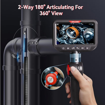 Ralcam Endoscoopcamera met licht, endoscoopcamera met 180° beweegbare kop, 8,5 mm dual-sonde, 5 inch HD-display, inspectiecamera, IP67 waterdicht, buiscamera met 3M halfharde kabel en 6+1 leds