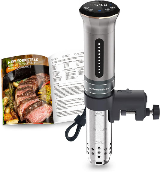 KitchenBoss Sous Vide Roner Kitchen met lage temperatuur slow cooker professionele thermocirculator IPX7 waterdicht, timer met touchscreen, zilver