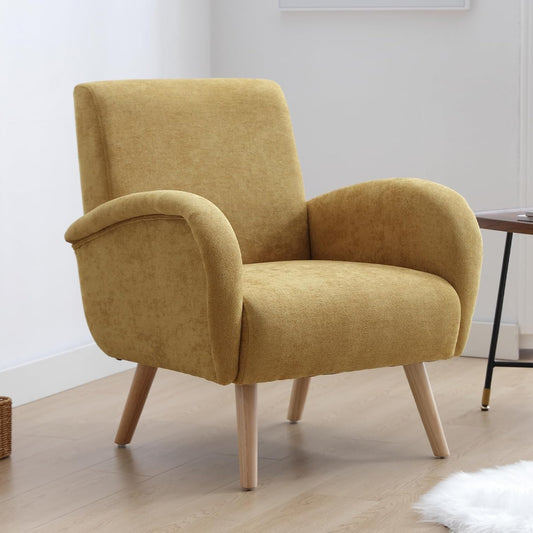 chairus Armchair for Living Room Chenille Accent Chair Single Upholstered Lounge Tub Chair with Wooden Legs (Yellow) - QUORE