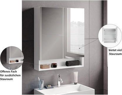 Fackelmann Easy Spiegelkast, 60 cm, tijdloos design, veel opbergruimte voor badkameraccessoires, stijlvol en ruimtebesparend, Made in Germany, wit