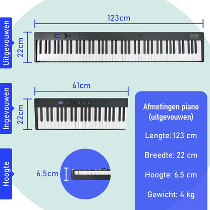 Opvouwbare Digitale Piano 88 Toetsen – Keyboard – Digitale Piano – Piano Keyboard – Vouwpiano – 88 Semi-Gewogen Toetsen – 128 Geluiden En 128 Ritmes
