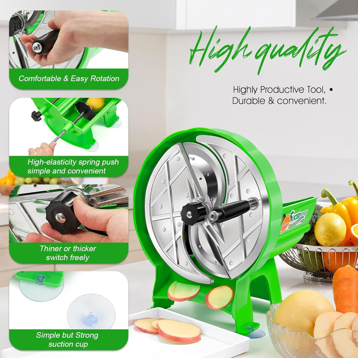 Manual Snijmachine – Groentesnijder – Fruitsnijder – Aardappelsnijder – Onionsnijder – Instelbare Snijdikte 0,8-9mm – Roestvrij Stalen Mes