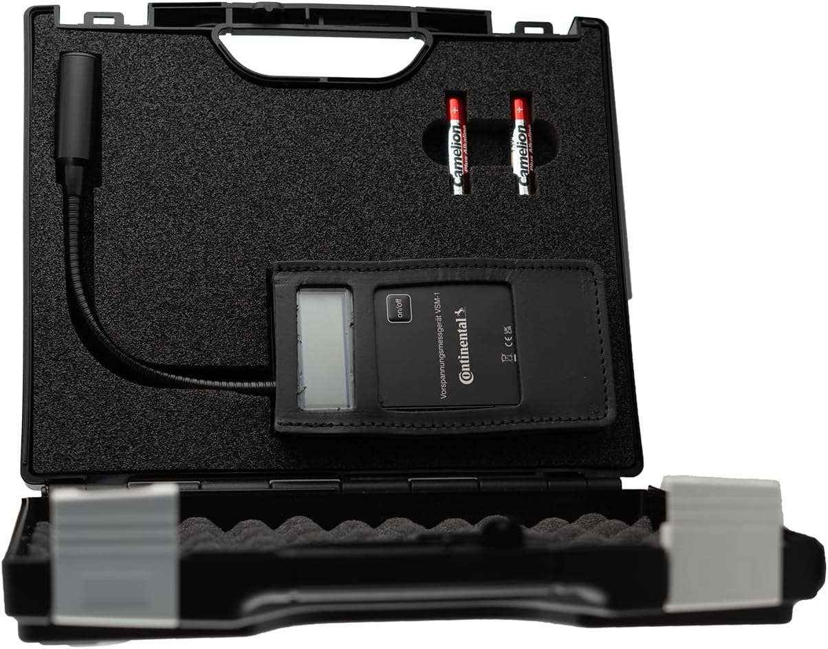 Conti® VSM-1 Bandspanningsmeter voor alle riemen, meetbereik 10-500 Hz, 4-cijferig lcd-display, optische sensor, voorspanningsmeter voor nauwkeurige meting van de riemspanning