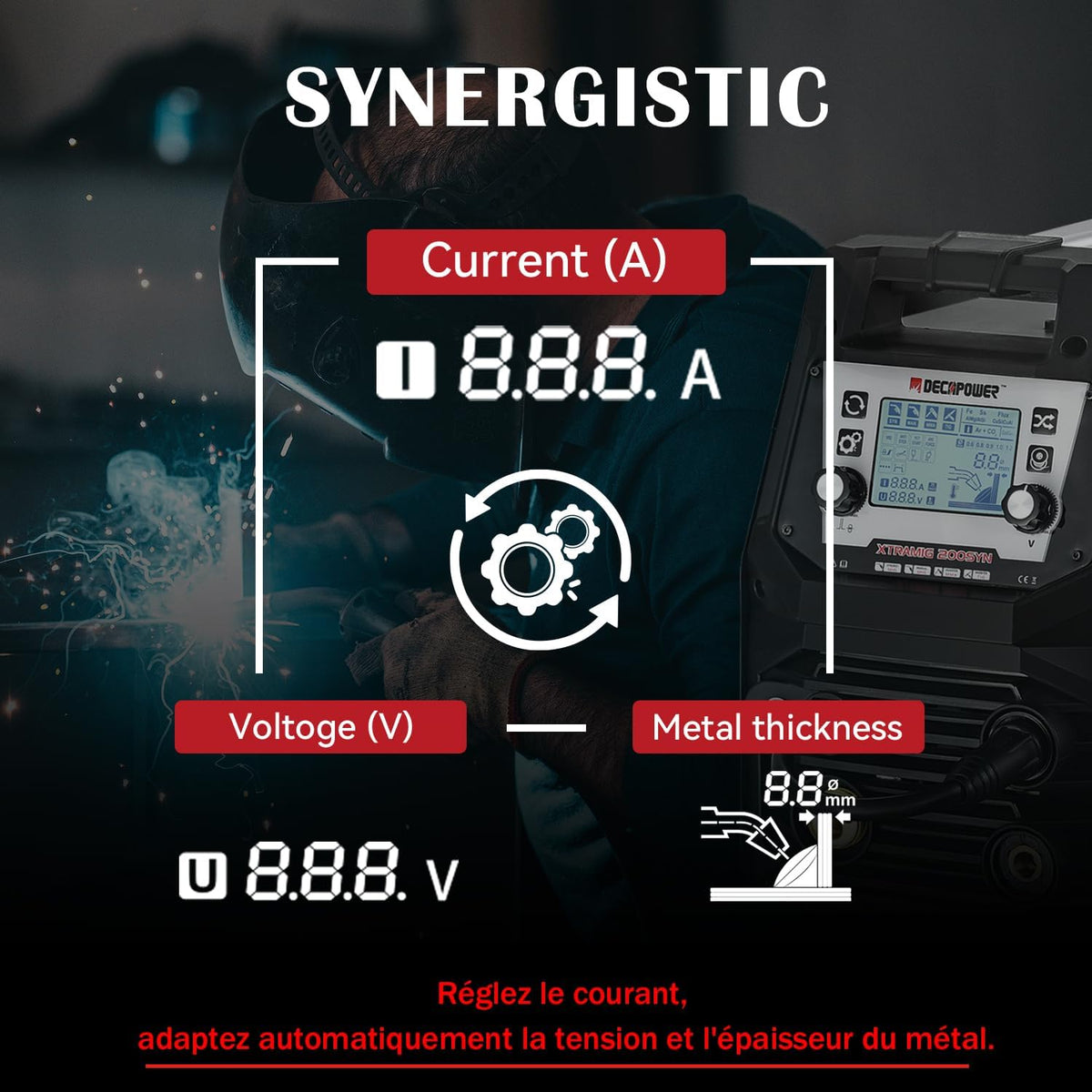 Decapower Synergic Lasapparaat MIG MAG MMA/Stick Lift DC TIG Flux 4 in 1 Gas zonder gas 200A IGBT inverter Lasapparaat met lcd-scherm