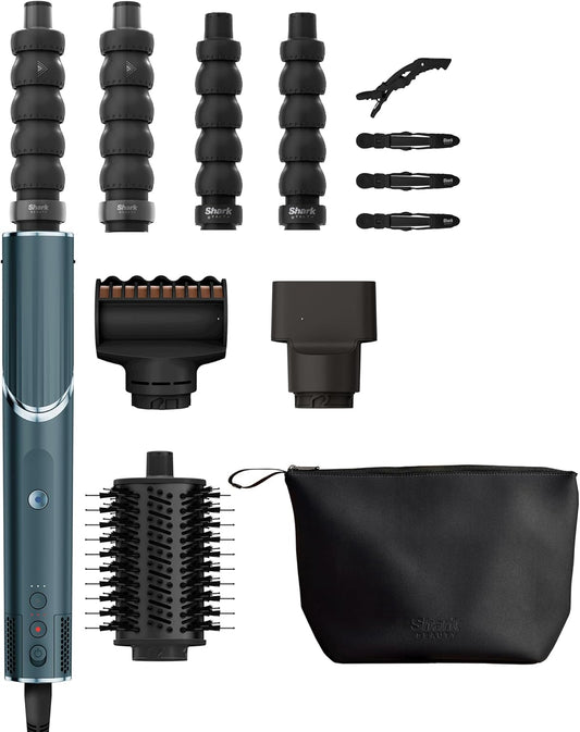 Shark FlexStyle 5-in-1 Air Styler & Hair Dryer, Auto-Wrap Curlers, FrizzFighter Finishing Tool, Oval Brush, Concentrator, Clips & Storage Bag, No Heat Damage HD456TLEU