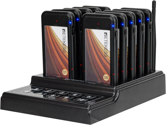 Retekess TD174 Oproepsysteem Pager, Pager Systeem, 300M, 3 Belmodi, Oplaadindicator, Pieper, Semafoonsysteem voor Restaurant, Hotel, Bars