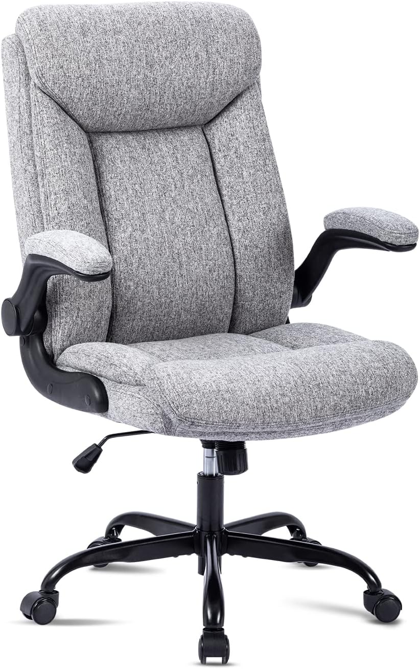 Ergonomische bureaustoel, computerstoel, bureaustoelen, draaibare werkstoel met opklapbare armleuning, in hoogte verstelbaar, comfortabel voor kantoor, thuis, gaming (grijze stof)