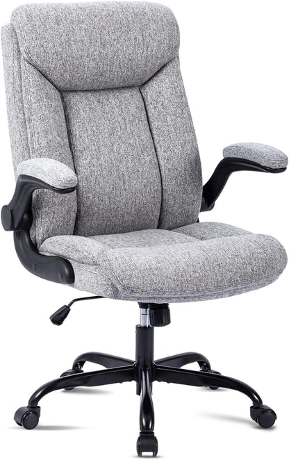 Ergonomische bureaustoel, computerstoel, bureaustoelen, draaibare werkstoel met opklapbare armleuning, in hoogte verstelbaar, comfortabel voor kantoor, thuis, gaming (grijze stof)