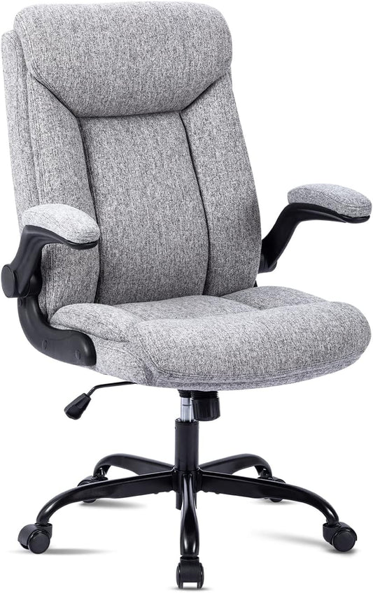 Ergonomische bureaustoel, computerstoel, bureaustoelen, draaibare werkstoel met opklapbare armleuning, in hoogte verstelbaar, comfortabel voor kantoor, thuis, gaming (grijze stof)