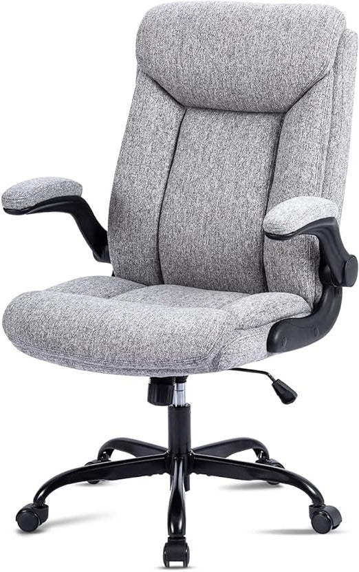 Ergonomic Office Chair, Computer Chair, Office Chairs, Swivel Work Chair with Folding Armrest, Height Adjustable, Comfortable for Office, Home, Gaming(Grey Fabric) - QUORE