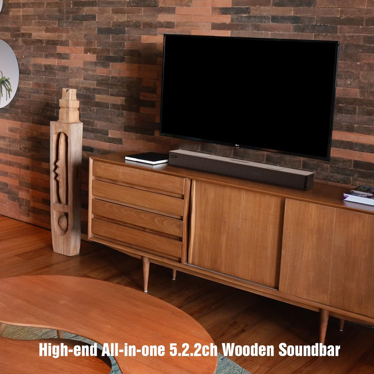 Hiwill WoNoble A502 5.2.2-kanaals Dolby Atmos-soundbar van hout, voor smart-tv met dubbele ingebouwde subwoofer, HarmonicX Sound Processing ClearVoice, surround sound-systeem voor tv-luidsprekers