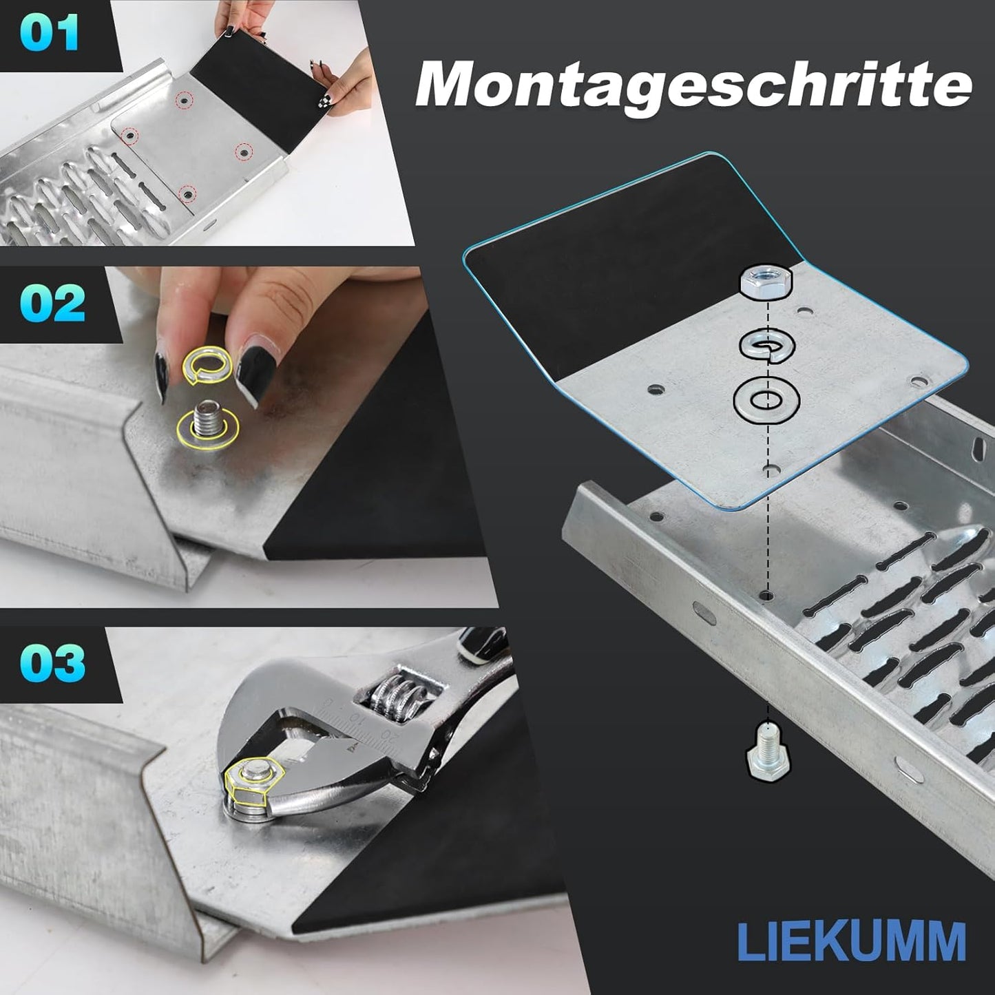 LIEKUMM Laadhelling, 210 cm motorhelling, capaciteit 440 kg, opvouwbare oprijplaat voor motorfiets, scooter, aanhanger, bestelwagen, 2 stuks