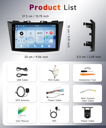 Carplay autoradio – Android autoradio – Multimedia autoradio – Navigatiesysteem auto – Autoradio met touchscreen – 9 Inch HD Touchscreen – Draadloze CarPlay & Android Auto – Voor Suzuki Swift 2011-2017 / Ertiga 2012-2017