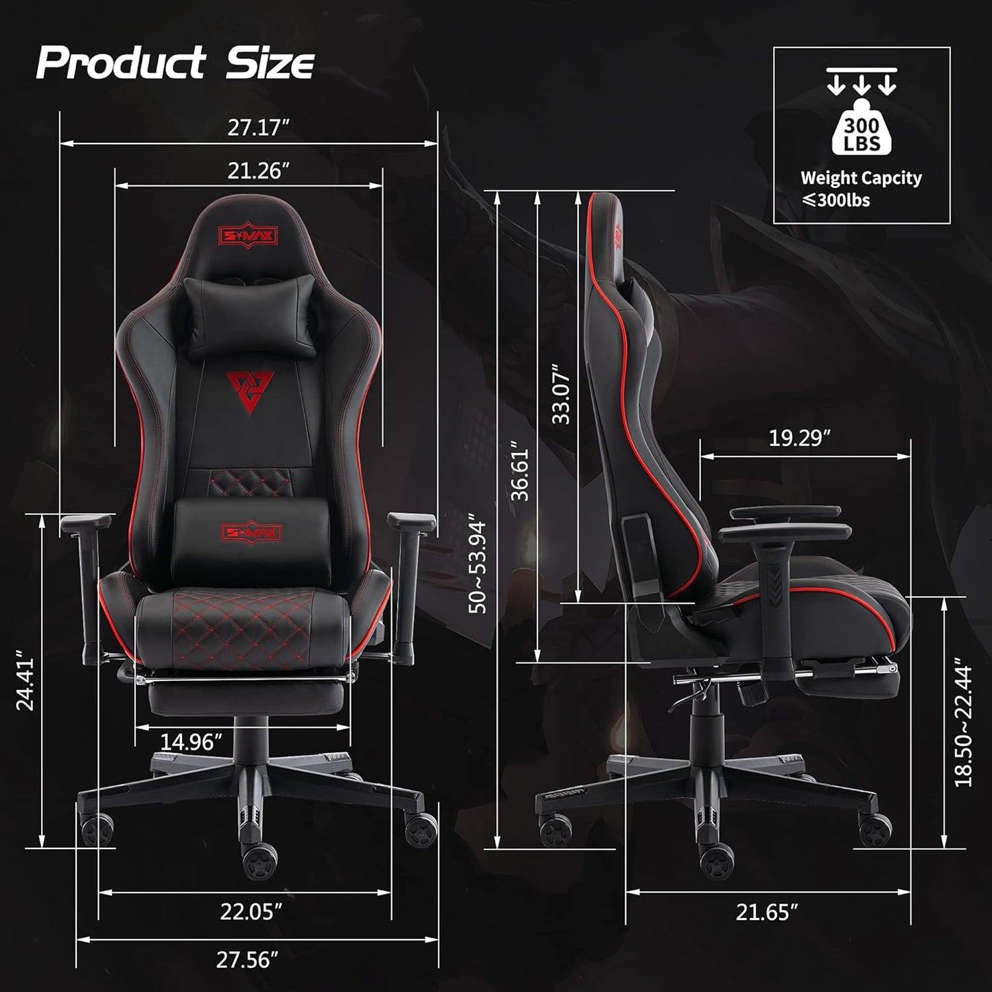 S*MAX Gamingstoel met voetensteun, verdikte zitting, gamestoel met 3D-armleuning en lendensteun, van PU-leer, pc-stoel, videospelstoelen met hoge rugleuning, voor volwassenen, zwart