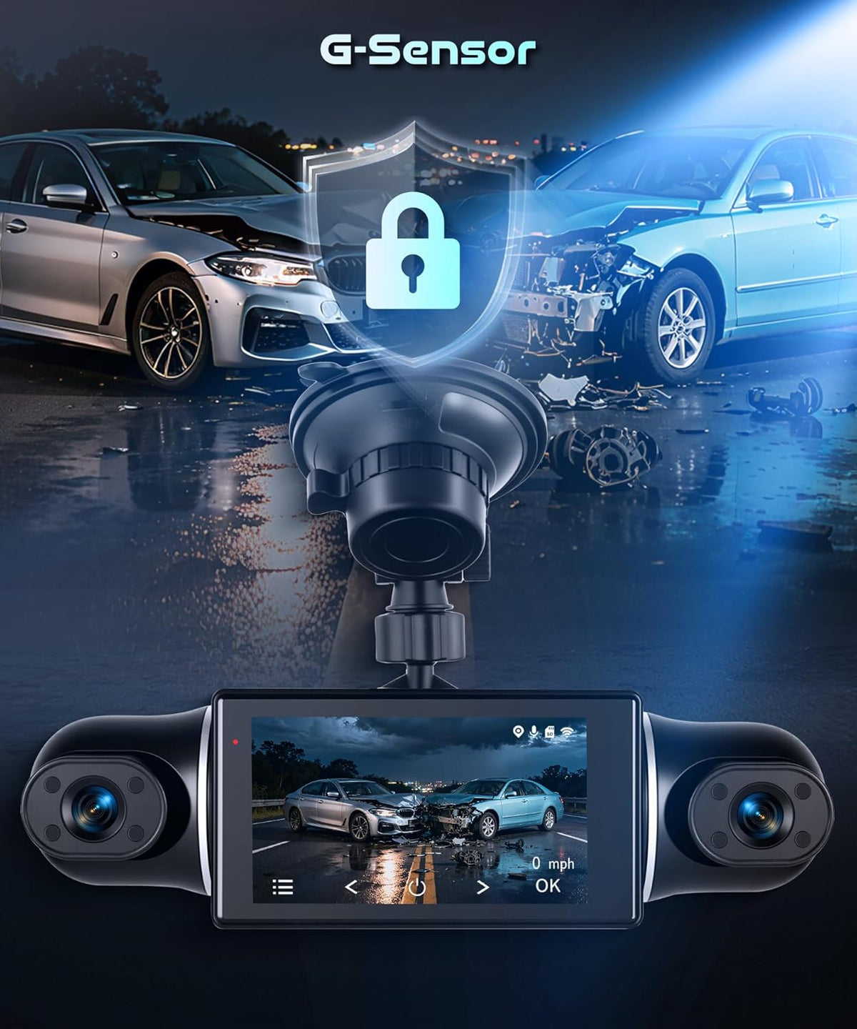 Dashcam – Autocamera – Auto Camera – 4-Kanaals Dashcam – Voor En Achter – 360° Zicht Rondom – 2K + 3x 1080p, Wifi En G-Sensor
