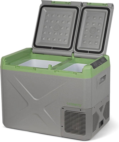 Steamy-E Single Zone 45, Elektrische Compressor Koelbox met twee compartmenten, 32 Liter, Grijs, 12V/230V, voor vriezen en koelen van -20 tot +20, ideaal voor op de camping
