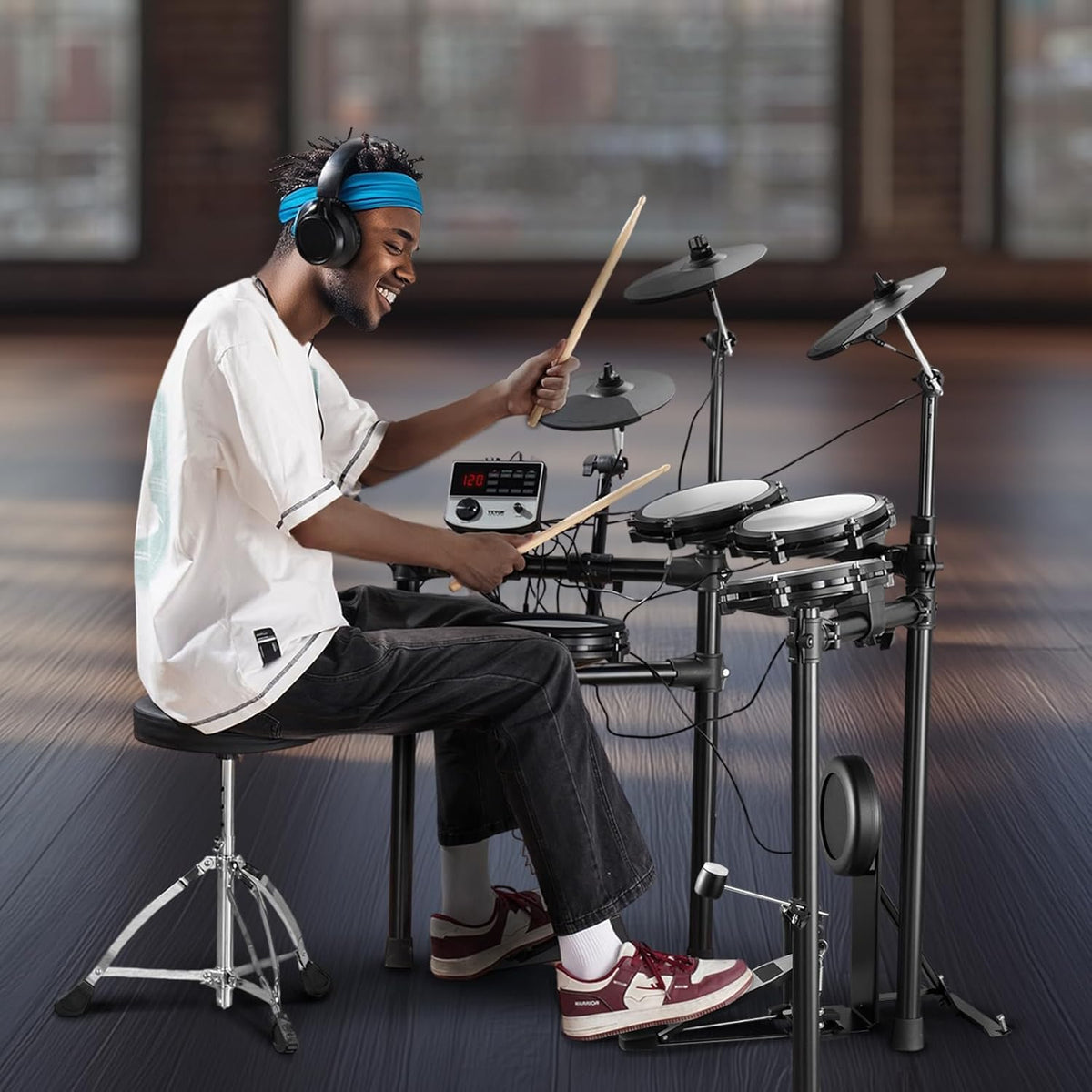 E-Drumset – Elektronische Drumset – Elektrisch Drumstel – E-Drums – Drumstel – 32 Drumkits & 480 Geluiden – USB MIDI & 20,32 Cm Mesh-Snare
