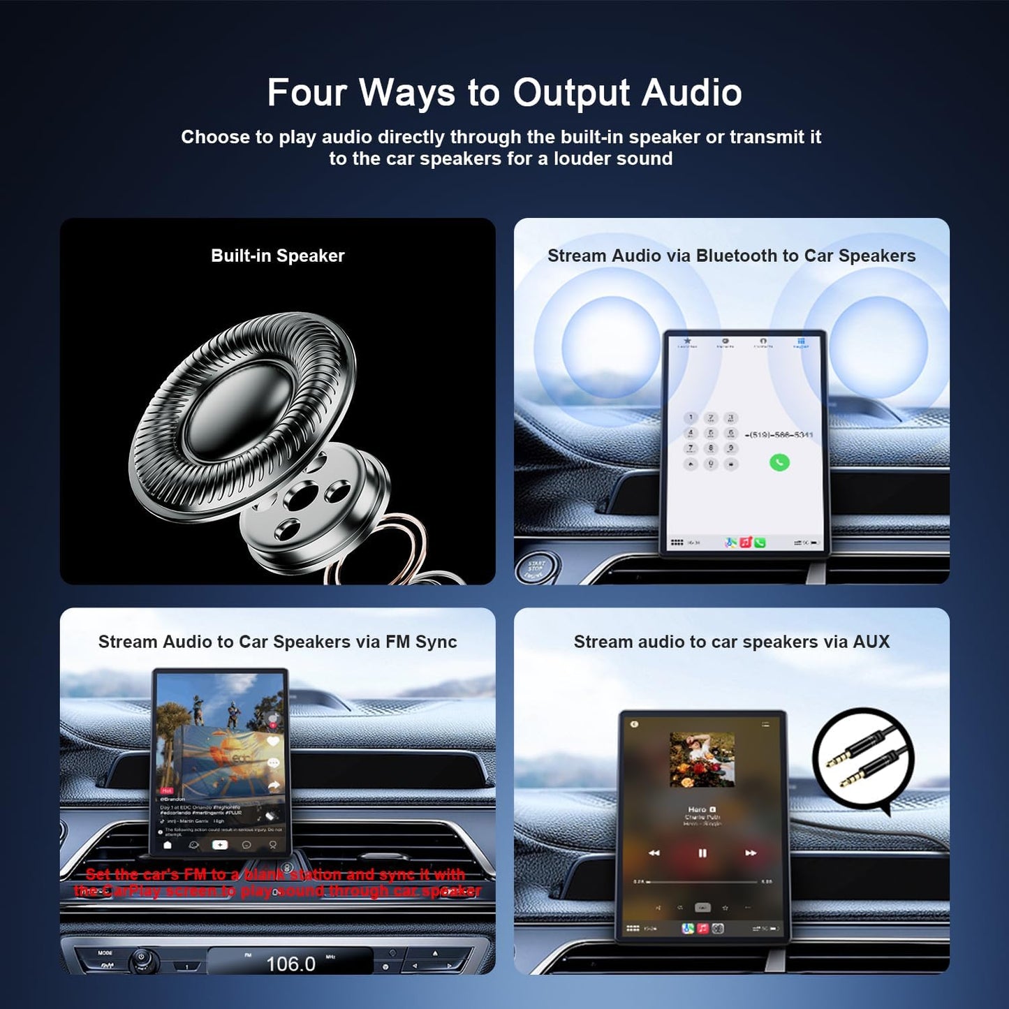Draadloze autoradio A-pple Carplay auto met achteruitrijcamera, draagbaar touchscreen, GPS-navigatie, spraakbesturing Google/Siri, Android Auto, Bluetooth-radio, AUX/FM, Mirror Link, OTA