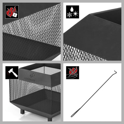 LANDMANN Vuurkorf - 44 x 44 cm | Massieve, vierkante vuurkorf van gepoedercoat staal - weerbestendig en stabiel | met vonkenbeschermingsrooster voor luchtcirculatie | met 4 stabiele poten [zwart]