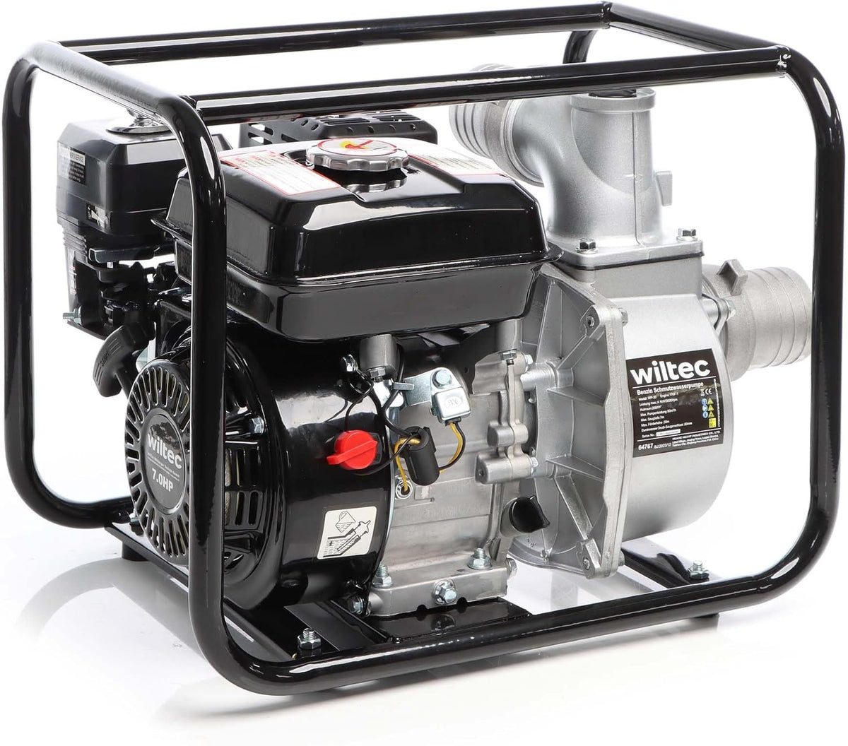 Wiltec benzine vuilwaterpomp 4 kW 48.000 l/h met 4-takt motor, afvoerpom met 28 m opvoerhoogte, waterpomp tuinpomp met 80 mm (3") aansluiting