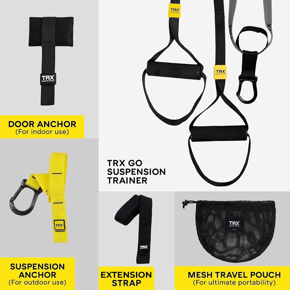 TRX GO Suspension Trainer - Slingtrainer voor de professional die vaak reist of voor elk fitnesstraject - TRX Training Club-app - Grijs