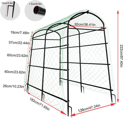 Klimrek – Klimboog – Tuinboog – Plantondersteuning – Klimframe – Hoogte 222 cm – Met Metalen Frame en Nylonneet